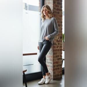 Spanx Luxe Black Faux Leather Ankle Skinny Pants Size S Petite New Shaping Edgy